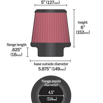K&N Universal Rubber Filter 4 1/2 inch FLG / 5 7/8 inch Base / 5 inch Top / 6 inch Height