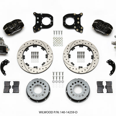 Wilwood Forged Dynalite P/S Rear Kit w/MC4 P-Brake Drilled Chev 12 Bolt w/Clip Elimin-Staggered