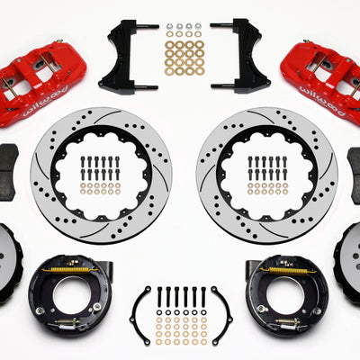 Wilwood AERO4 Rear P-Brake Kit 14.00in Drilled Red Chevy C-10 2.42 Offset 5-lug