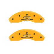 MGP Front set 2 Caliper Covers Engraved Front Chevy racing Yellow finish black ch