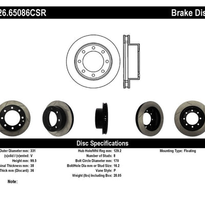 StopTech Power Slot 00-05 Ford Excursion / 99-04 F250/F350 Front Right Slotted CRYO Brake Rotor