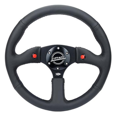 NRG Reinforced Steering Wheel (350mm/ 2.5in. Deep) Sport Leather Racing/ 4mm Matte Black Spoke