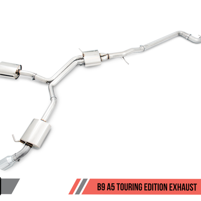 AWE Tuning Audi B9 A5 Touring Edition Exhaust Dual Outlet - Chrome Silver Tips (Includes DP)
