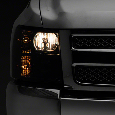 Raxiom 07-14 Chevrolet Silverado 1500 HD Axial OEM RepHeadlights- Chrome Housing- Smoked Lens