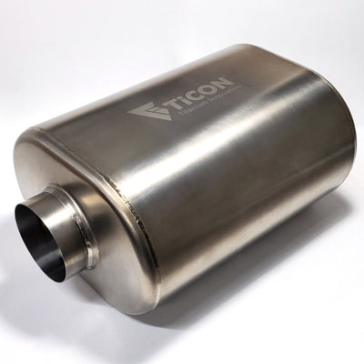 Ticon Industries 3in Oval Titanium Muffler 3in Center In / 3in Out - 12in Overall Length 1mm/.039in