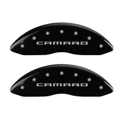 MGP 4 Caliper Covers Engraved Front Gen 5/Camaro Engraved Rear Gen 5/RS Black finish silver ch