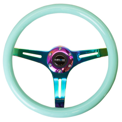 NRG Classic Wood Grain Steering Wheel (350mm) Minty Fresh Color w/Neochrome 3-Spoke Center