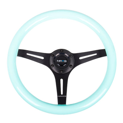 NRG Classic Wood Grain Steering Wheel (350mm) Minty Fresh Color Grip w/Black 3-Spoke Center