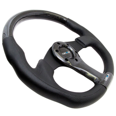 NRG Carbon Fiber Steering Wheel (350mm) Oval Shape Black w/Leather Trim