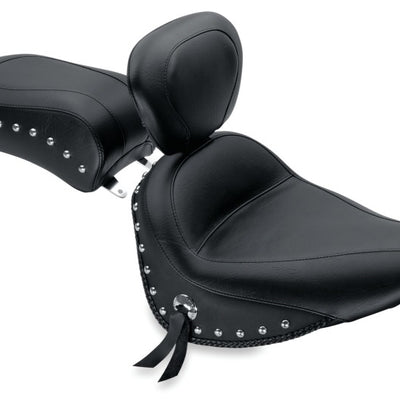 Mustang 84-06 Harley Standard Rear Tire Standard Touring Solo Seat w/Driver Backrest Studs - Black