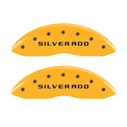 MGP Front set 2 Caliper Covers Engraved Front Silverado Yellow finish black ch