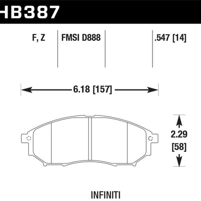Hawk 06-09 350z/ 05-08 G35 w/o Brembo Performance Ceramic Street Front Brake Pads
