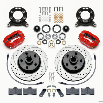 Wilwood Forged Dynalite-M Front Kit 11.30in 1 PC Rotor&Hub Drill-Red 1970-1973 Mustang Disc & Drum