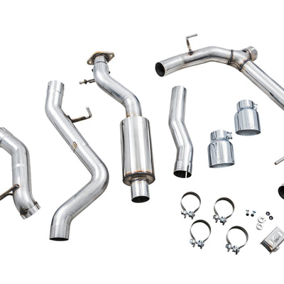 AWE Tuning 2021+ Ford Bronco 0FG Dual Rear Exit Exhaust w/Chrome Silver Tips & Bash Guard