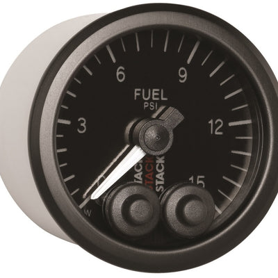 Autometer Stack 52mm 0-15 PSI 1/8in NPTF Male Pro-Control Fuel Pressure Gauge - Black