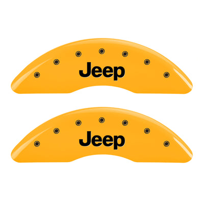 MGP 4 Caliper Covers Engraved Front JEEP Engraved Rear JEEP Grill logo Yellow finish black ch