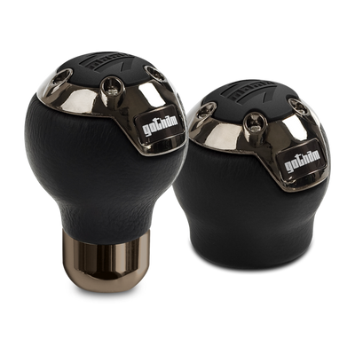 Momo Gotham Shift Knob - Black Leather, Dark Chrome Insert