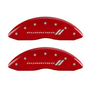 MGP 4 Caliper Covers Engraved Front & Rear With stripes/Durango Red finish silver ch