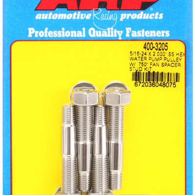 ARP 5/16-24 X 2.000 SS Hex Water Pump Pulley w/ .750in Fan Spacer Stud Kit