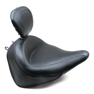 Mustang 00-15 Harley Softail Std Rear Tire Wide Touring Solo Seat w/Driver Backrest - Black