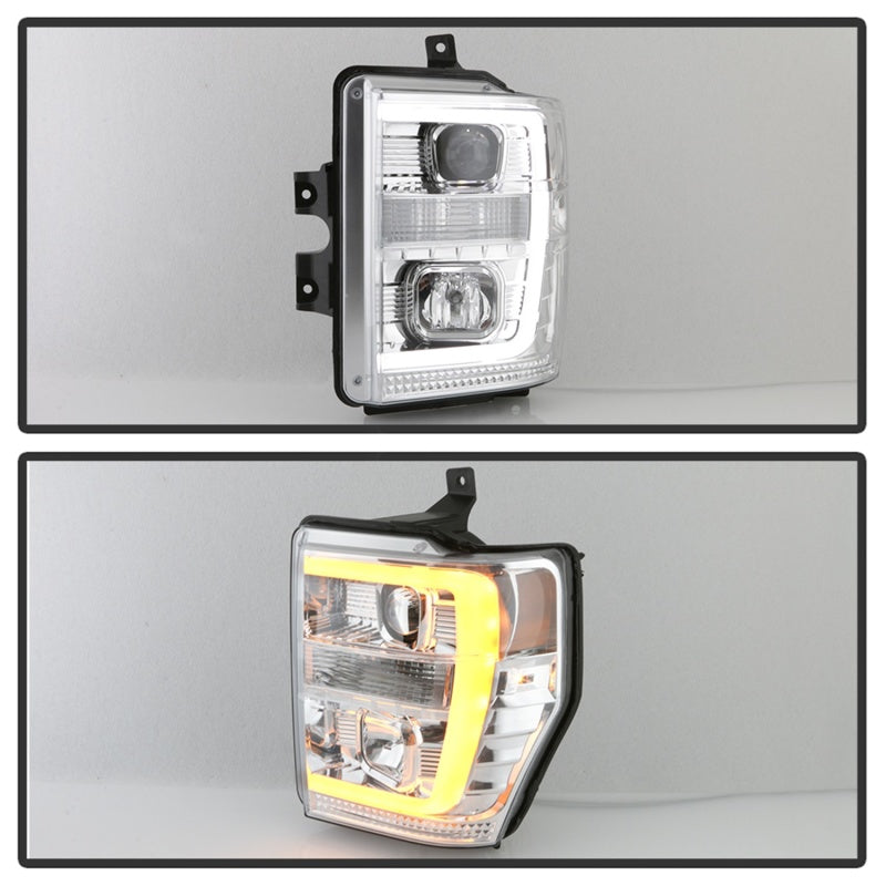 Spyder 08-10 Ford F-250 Ver 2 Proj Headlight - Switch Back Light Bar - Chrome - PRO-YD-FS08V2-SBLB-C