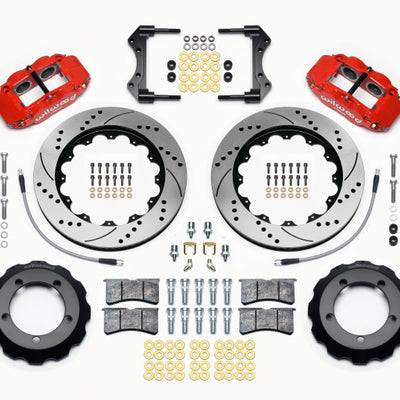 Wilwood Narrow Superlite 4R Front Hat Kit 14.00in Drill Red 66-75 Ford Bronco Dana 30/44 w/Lines