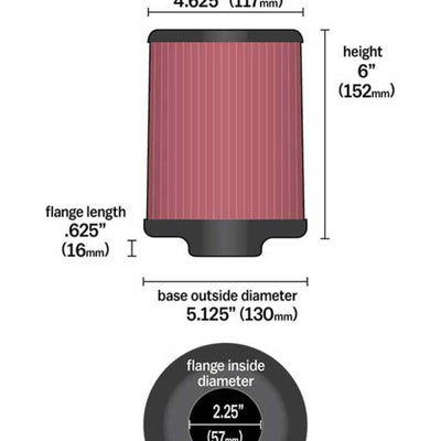 K&N Universal Rubber Filter 2-1/4in FLG x 5-1/8in Base x 4-5/8in Top x 6in Height