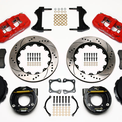 Wilwood AERO4 Rear P-Brake Kit 14.00in Drill Red 58-64 Olds/Pontiac Ends 2.81in Offset