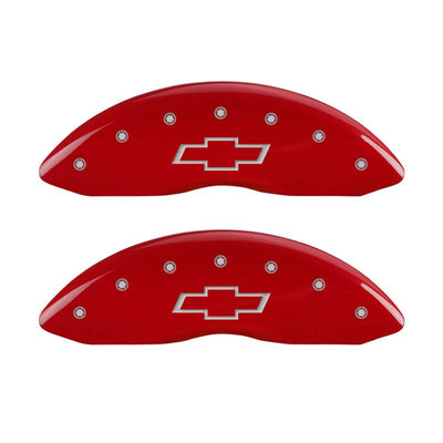 MGP 4 Caliper Covers Engraved Front & Rear Bowtie Red Finish Silver Char 2014 Chevrolet Express 2500