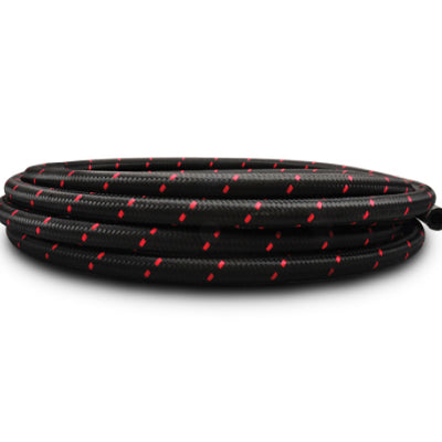 Vibrant -8 AN Two-Tone Black/Red Nylon Braided Flex Hose (5 foot roll)