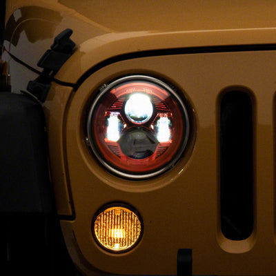 Raxiom 07-18 Jeep Wrangler JK 7-In LED Headlights- Red Housing- Clear Lens