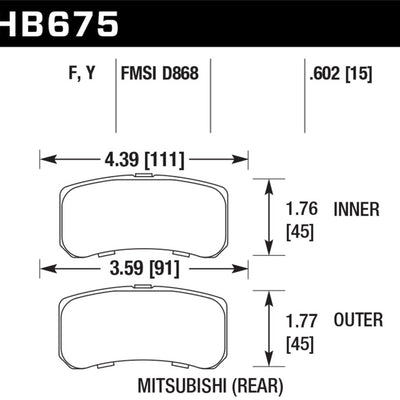 Hawk 09+ Mitsubishi Lancer Ralliart / 08+ Lancer GTS LTS Rear Brake Pads