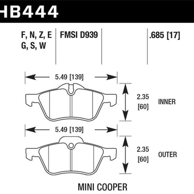 Hawk 06-08 Mini Cooper Base/ S 1.6L HPS 5.0 Front Brake Pads