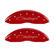 MGP 4 Caliper Covers Engraved Front Cursive/Challenger Engraved Rear RT Red finish silver ch