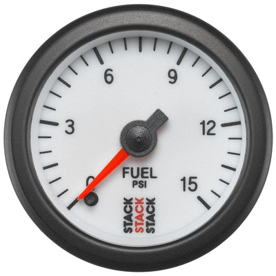 Autometer Stack 52mm 0-15 PSI 1/8in NPTF Male Pro Stepper Motor Fuel Pressure Gauge - White