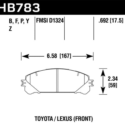 Hawk 08-16 Toyota Highlander Performance Ceramic Street Front Brake Pads