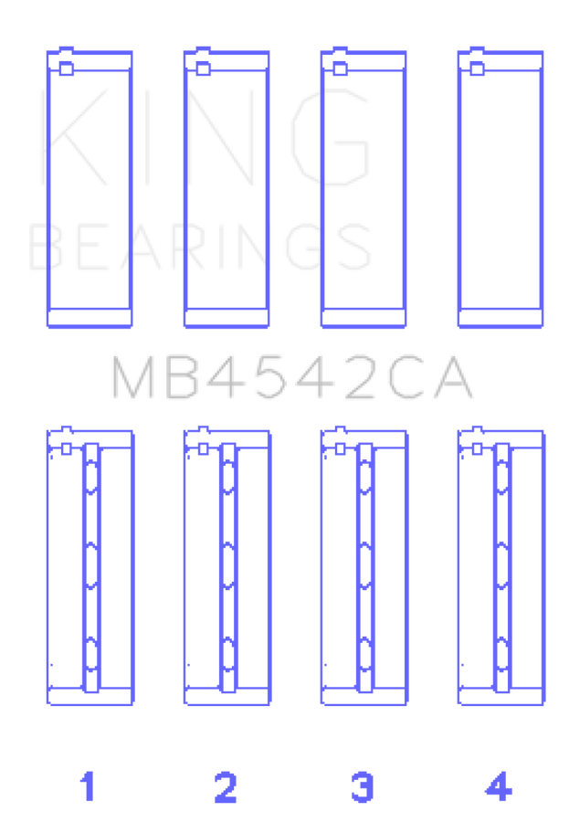 King Nissan VQ20DE, VQ25DD, VQ30DE/DD/DET, VQ35DE (Size +0.5mm) Crankshaft Main Bearing (Set of 4)