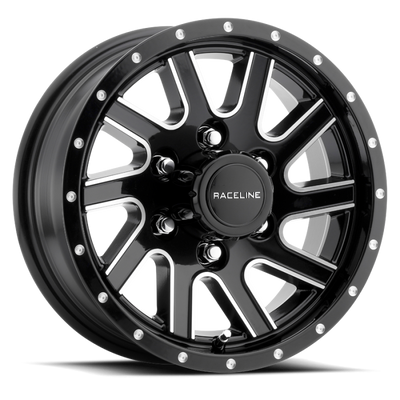 Raceline 820M Twisted 15x6in / 6x139.7 BP / 0mm Offset / 4.25mm Bore - Black & Machined Wheel