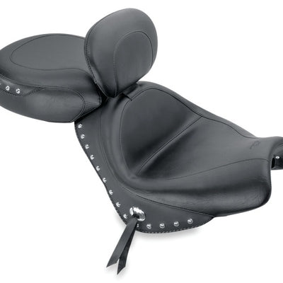 Mustang 04-09 Honda VTX1300C Wide Touring 2PC Seat w/Driver Backrest Studs - Black