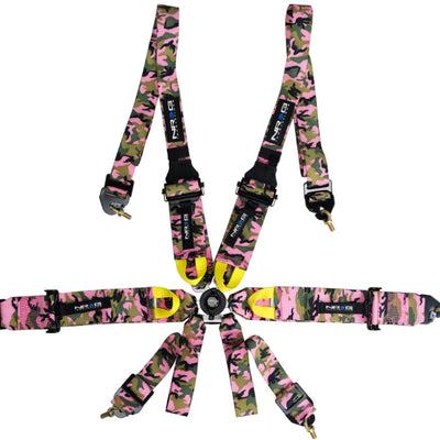NRG FIA 6pt 2in. Shoulder Belt for HANS Device/ Rotary Cam Lock Buckle/ 3in. Waist Belt - Pink Camo