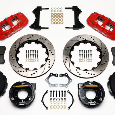 Wilwood AERO4 Rear P-Brake Kit 14.00in Drill Red Mopar/Dana 2.36in Off w/Snap Ring Brng