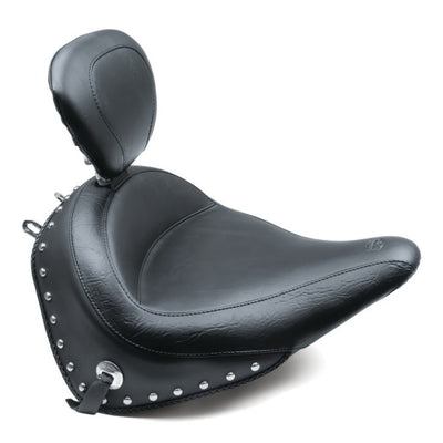Mustang 00-15 Harley Softail Std Rear Tire Wide Touring Solo Seat w/Driver Backrest Studs- Black