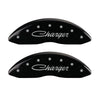 MGP 4 Caliper Covers Engraved Front & Rear Cursive/Charger Black finish silver ch