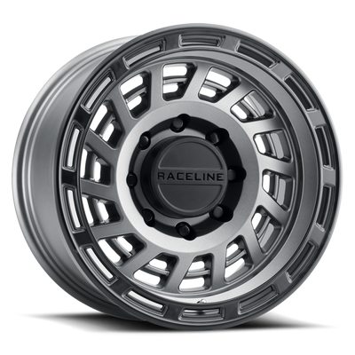 Raceline 957GB Halo 17x8.5in / 6x139.7 BP / 0mm Offset / 106.1mm Bore - Gunmetal & Black Lip Wheel