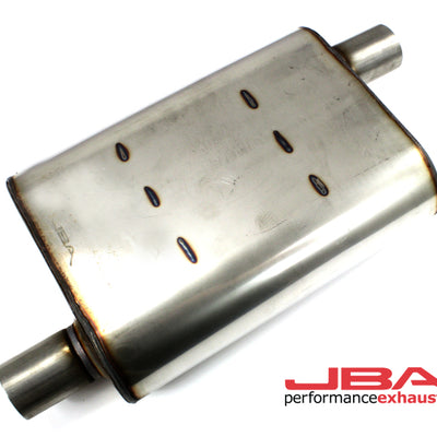 JBA Universal Chambered Style 304SS Muffler 13x9.75x4 2in Inlet Diameter Offset/Offset