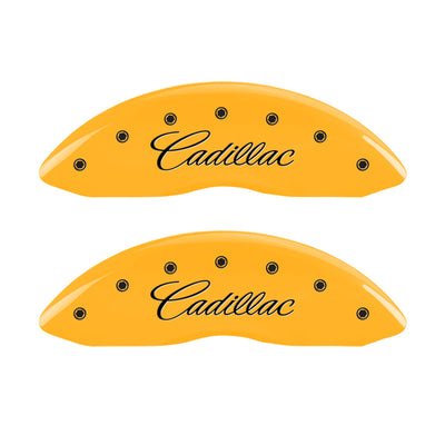 MGP 4 Caliper Covers Engraved Front Cursive/Cadillac Engraved Rear CTS4 Yellow finish black ch