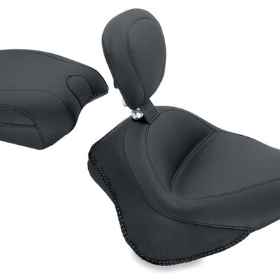 Mustang 11-13 Harley Blackline,12-17 Slim/Slim S Wide Touring Solo Seat w/Driver Backrest - Black