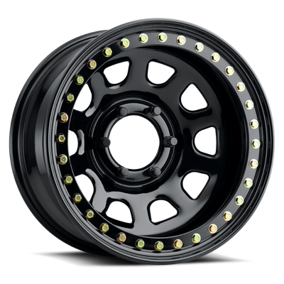 Raceline RT51 Daytona Rock 15x7in/5x114.3 BP/-6mm Offset/83.82mm Bore - Gloss Black Beadlock Wheel