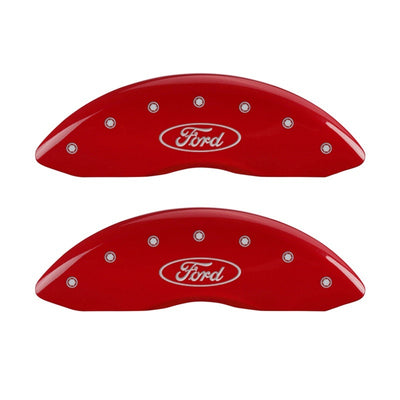 MGP Front set 2 Caliper Covers Engraved Front Oval logo/Ford Red finish silver ch