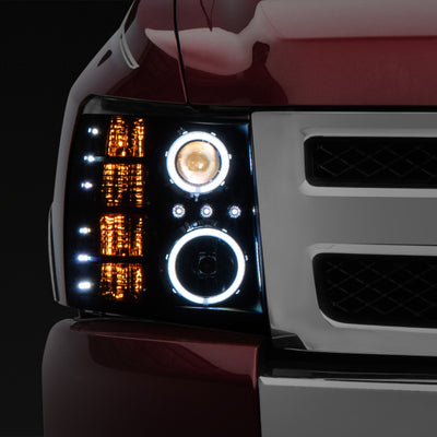 Raxiom 07-13 Silverado 1500 Super White LED Halo Projector Headlights- Black Housing (Clear Lens)